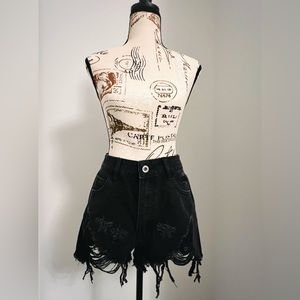 Black Distressed High Waist Shorts 26